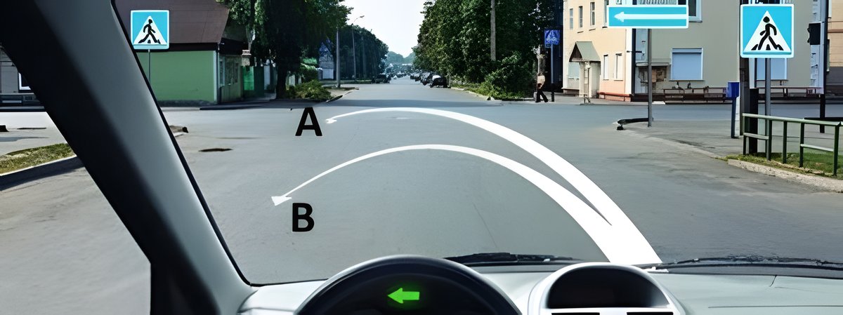 Illustration for the question: Along which path is the U-turn permitted?