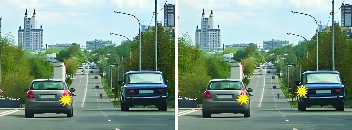Illustration for the question: In which image does the driver of the blue automobile have the right-of-way over the other driver?