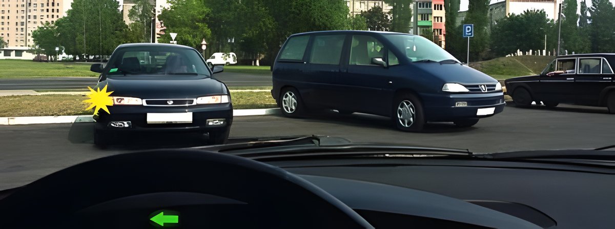 Illustration for the question: When starting to move simultaneously from a parking area, must you yield to the driver ahead?