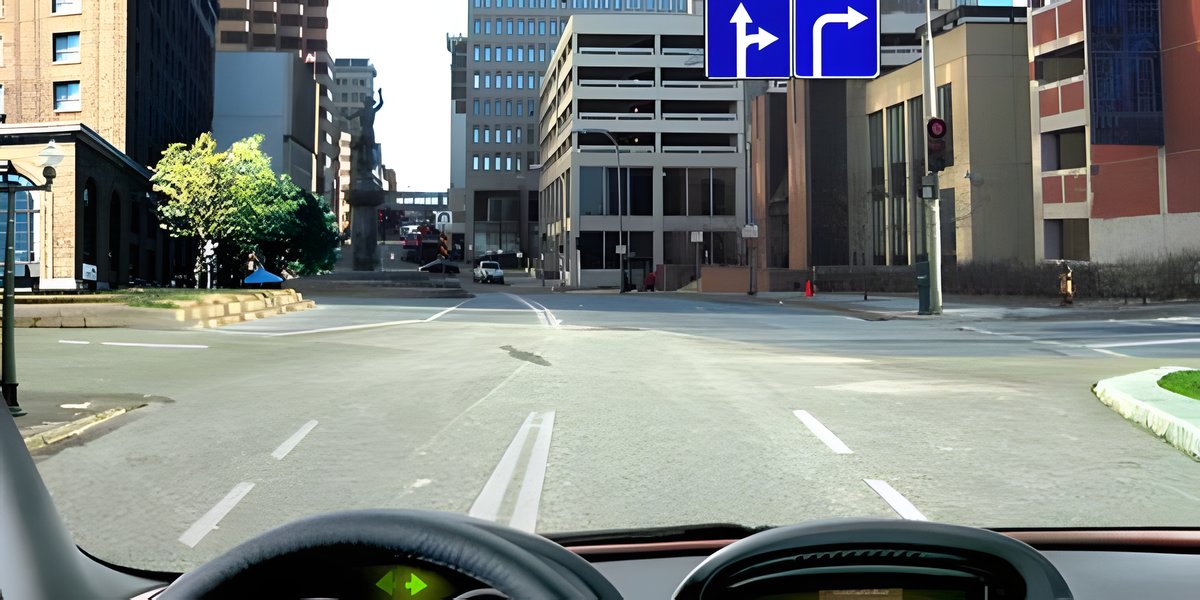 Illustration for the question: What should the driver do if intending to make a right turn at the intersection?