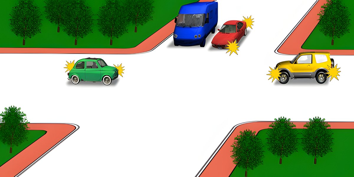 Illustration for the question: Which vehicle will proceed through the intersection first?