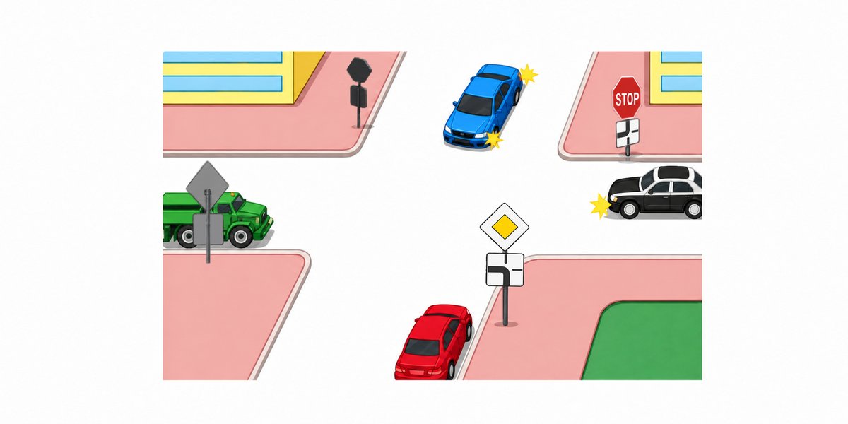 Illustration for the question: The vehicles will proceed through the intersection in the following order: