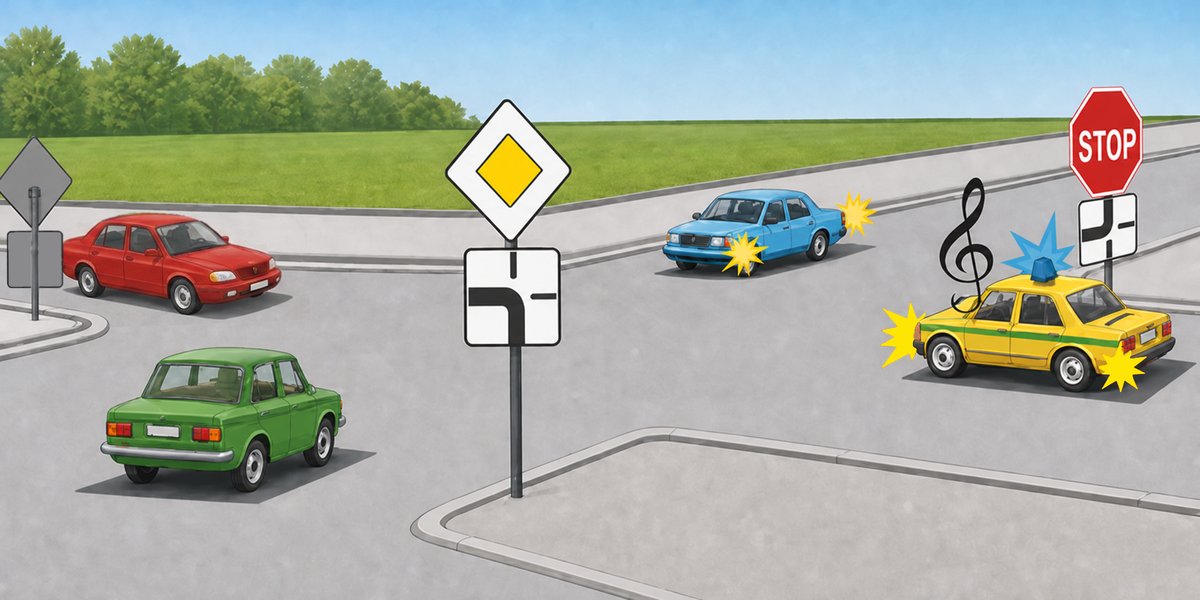Illustration for the question: The blue automobile will proceed through the intersection: