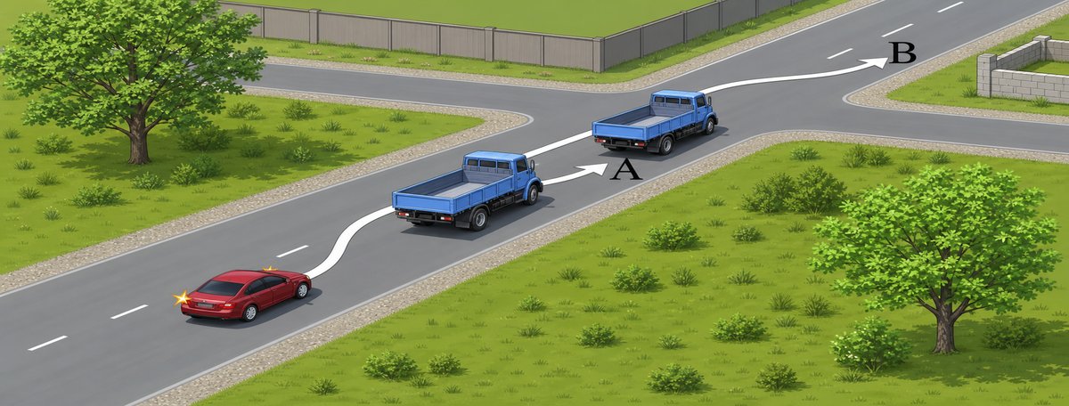 Illustration for the question: Along which path is passing permitted?